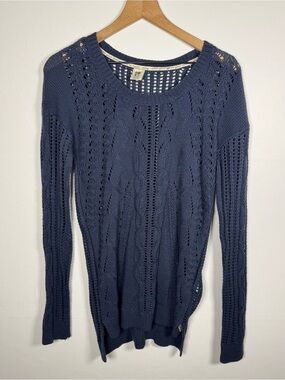 ROXY Open Knit Navy Scoop Neck Tunic Sweater Sz XL